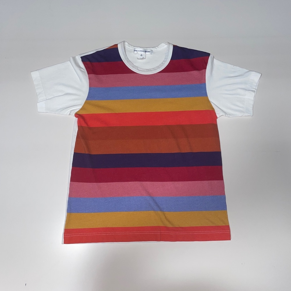 mens - COMME DES GARCONS shirt - S - MULTICOLOR STRIPES 100% Cotton Short Sleeve